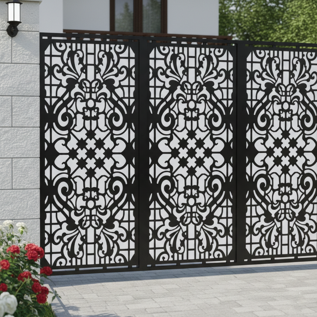Poarta Metalica acces Auto debitata Laser cu Modele, Fractal