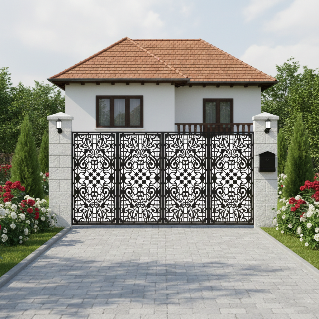 Poarta Metalica acces Auto debitata Laser cu Modele, Fractal